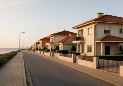 Rua residencial típica do Norte de Portugal, evocando o contexto de Esposende