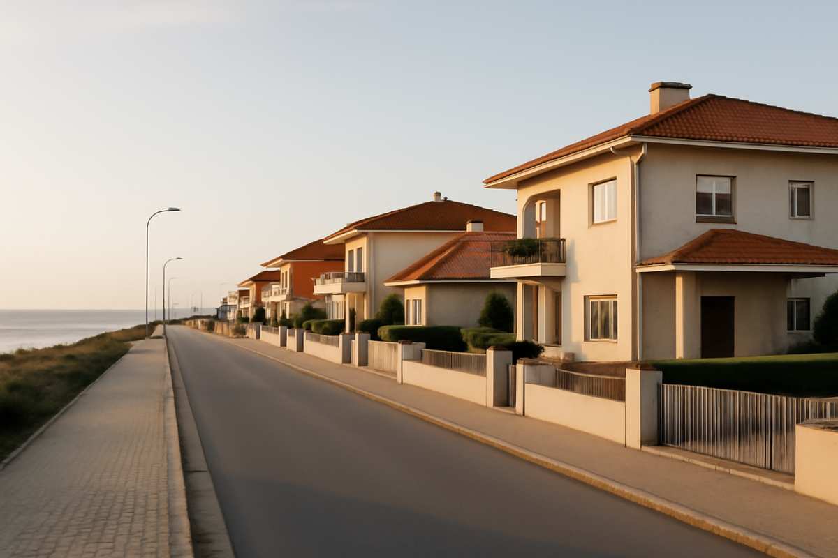 Rua residencial típica do Norte de Portugal, evocando o contexto de Esposende