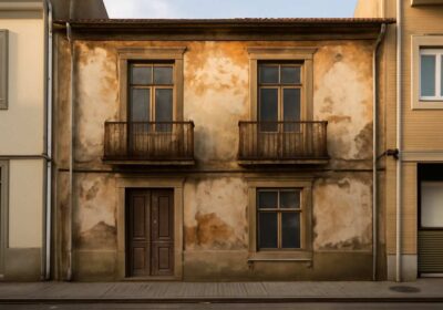 Fachada urbana antiga a necessitar de reabilitação na Póvoa de Varzim