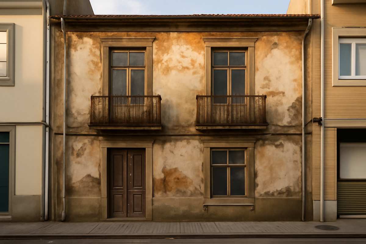 Fachada urbana antiga a necessitar de reabilitação na Póvoa de Varzim